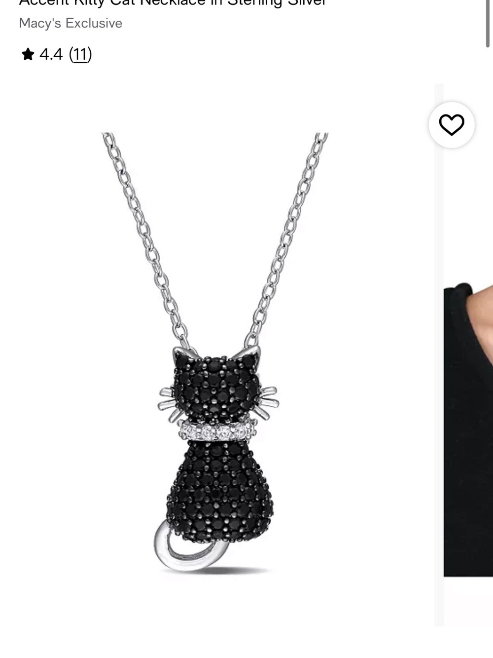 Sterling Silver Black Pave Cat Pendant Necklace